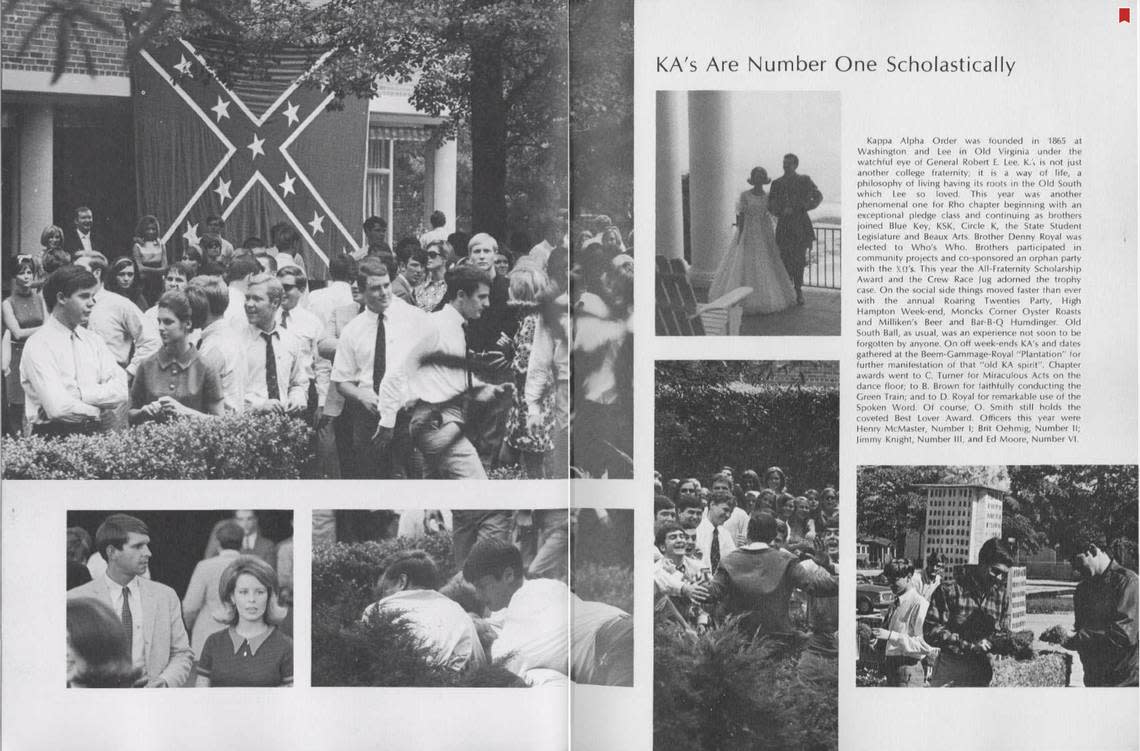 The pages in the 1969 University of South Carolina year book on the Kappa Alpha fraternity. The second page lists “Henry McMaster” as the Kappa Alpha fraternity’s No. 1 officer.