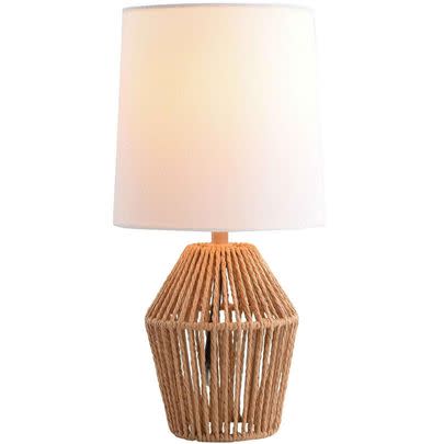 A woven mini lamp with a beachy vibe