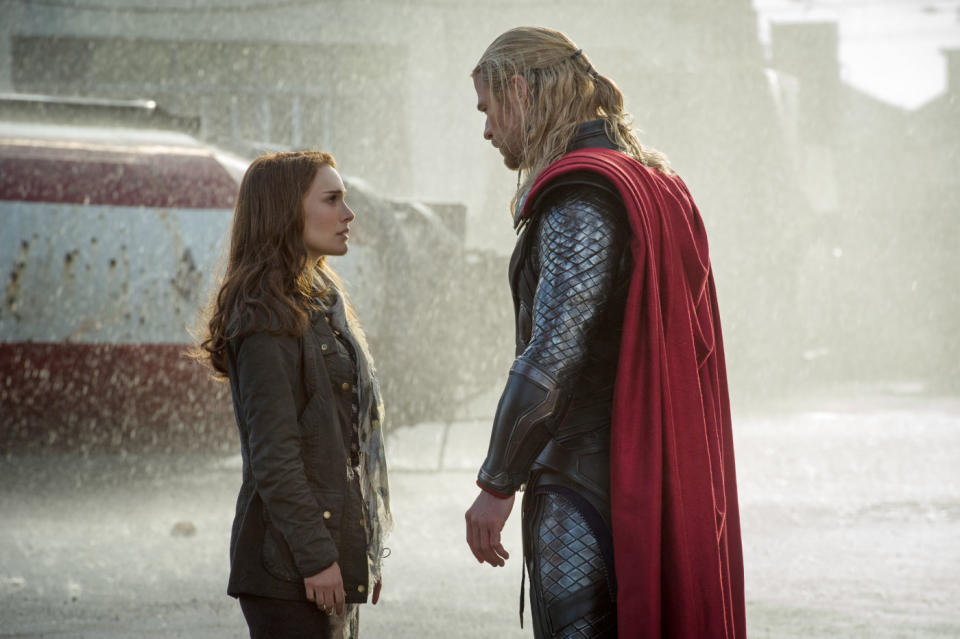 The star-crossed lovers Jane Foster (Natalie Portman) and Thor (Chris Hemsworth) in 'Thor: The Dark World' (credit: Marvel Studios)