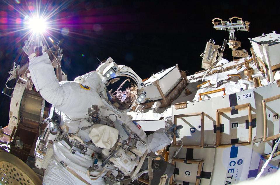 An astronaut on a previous spacewalk at the ISS: NASA