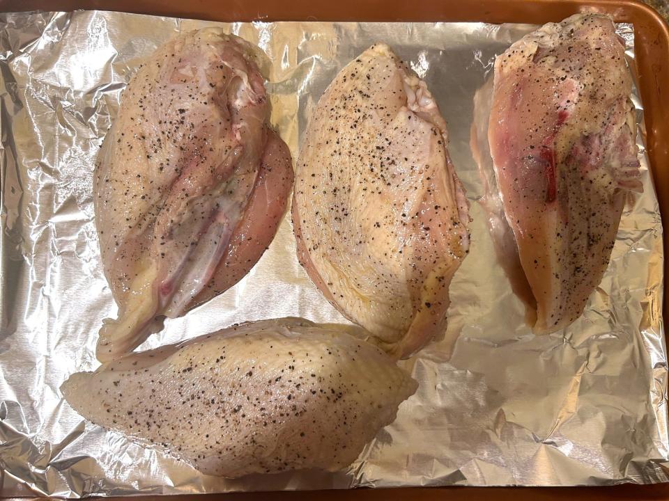 Prepping chicken for Ina Garten's Chicken Chili