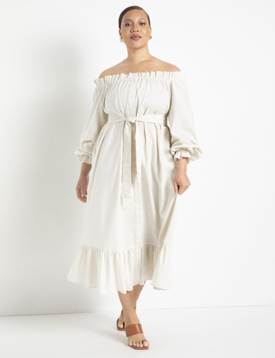 Eloquii Linen Maxi Day Dress in Soft White (Photo via Eloquii)