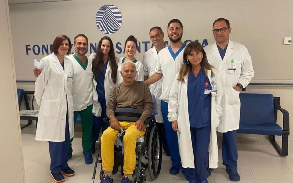 Hanif Kureishi leaving hospital in Rome