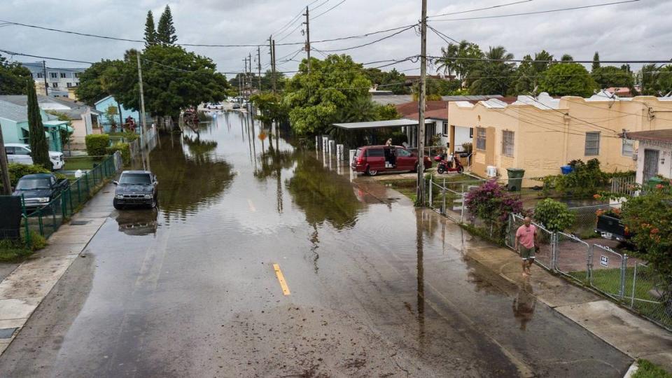 Flooding is seen in a residential area of Allapattah’s Northwest 32nd Street and Northwest 21st Avenue in Miami on Thursday, June 13, 2024.