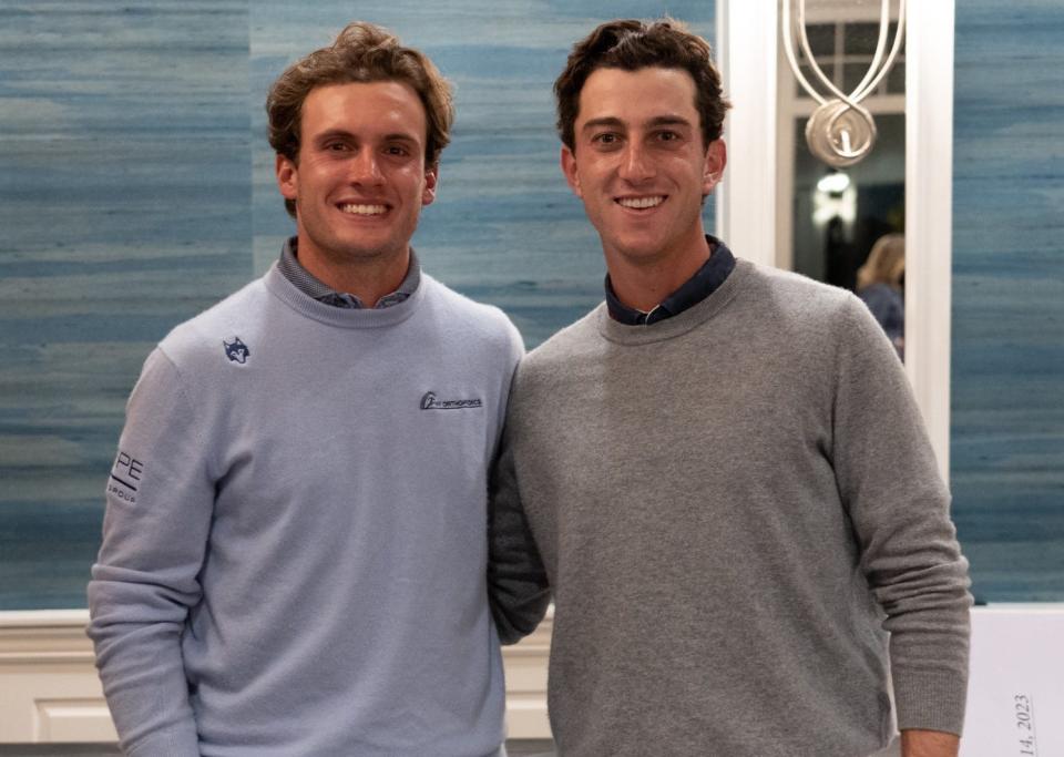 James Nicholas (left) won the Westchester Open by a shot over longtime friend Josh Goldenberg, finishing with  a 16-under total of 194 at Whippoorwill Club on June 14, 2023.