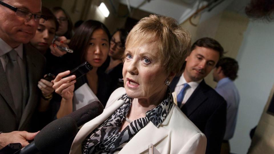 Rep. Kay Granger, R-Texas, is surrounded by reporters on Capitol Hill in Washington. (AP)