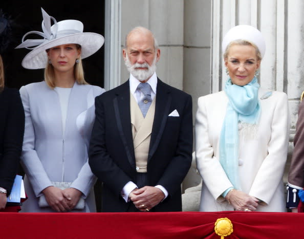 Lady Gabriella Windsor, Prince Michael of Kent and Princess Michael of Kent stand on the balcony of Buckingham Palace during the annual Trooping of the Colour ceremony in London, England on June 15, 2013. | Max Mumby/Indigo—Getty Images