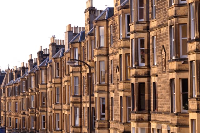 A row of Victorian sandstone flats in residential use in the UK