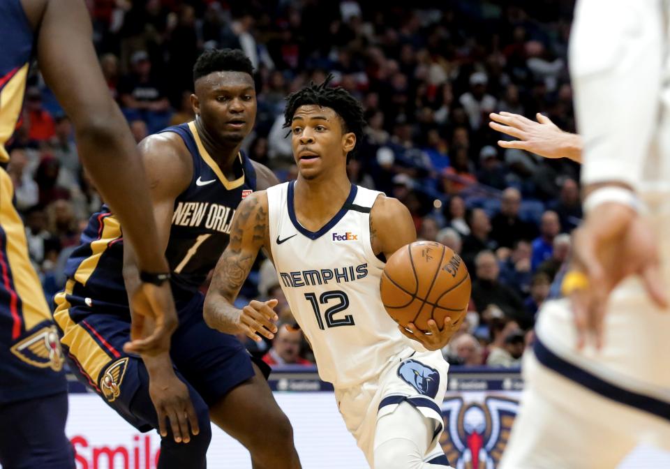 Ja Morant (12) has led the Grizzlies to the No. 3 seed in the Western Conference, while Zion Williamson may not play this season.