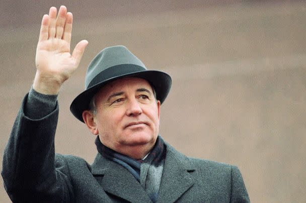 PHOTO: Soviet President Mikhail Gorbachev in Red Square during a Revolution Day celebration, in Moscow, Nov. 7, 1989. (Boris Yurchenko/AP)