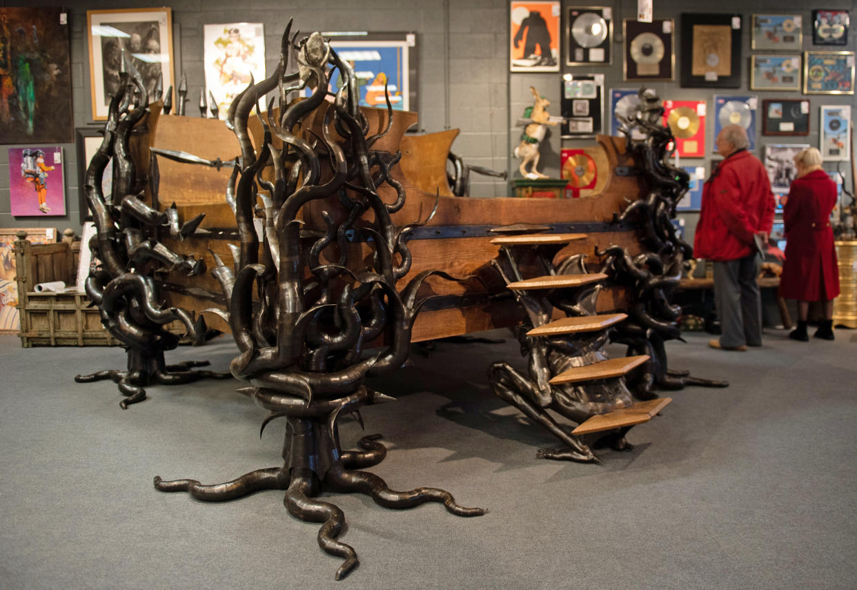 File photo dated 05/11/19 of the late Prodigy star Keith Flint's custom made oak and steel bed on display prior to its sale at Cheffins auctioneers in Cambridge. An auction of items which belonged to late The Prodigy star Keith Flint "surpassed all expectations", fetching a total of �347,750.