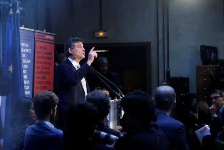 French Socialist Party primary election candidate Arnaud Montebourg announces his program in Paris, France, January 4, 2017. REUTERS/Jacky Naegelen