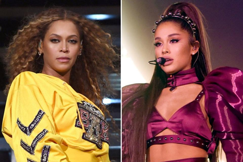 Beyonce; Ariana Grande | Larry Busacca/Getty; Kevin Mazur/Getty