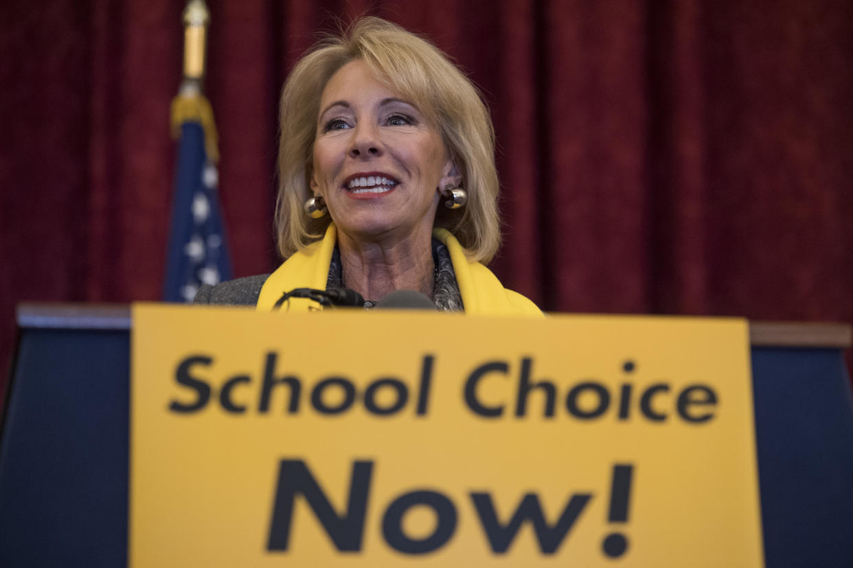 Education Secretary Betsy DeVos during a rally to promote the importance of school choice on Jan. 18 as part of National School Choice Week. (Photo: Tom Williams via Getty Images)