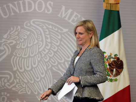 U.S. Homeland Security Secretary Kirstjen Nielsen arrives to delivering a joint message in Mexico City, Mexico March 26, 2018. REUTERS/Henry Romero