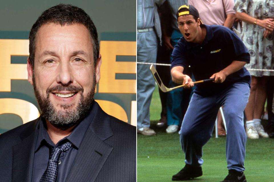 <p>Todd Williamson/NBC via Getty Images; Universal/Getty Images</p> Adam Sandler (Left); Adam Sandler in <em>Happy Gilmore</em>