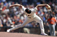 San Francisco Giants' Tyler Rogers throws against the Houston Astros during the eighth inning of a baseball game in San Francisco, Sunday, Aug. 1, 2021. (AP Photo/Jed Jacobsohn)