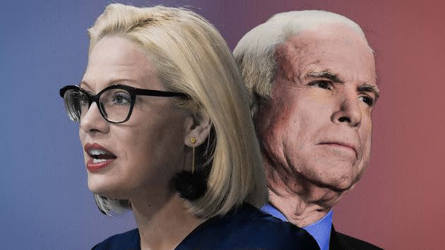 Sen. Kyrsten Sinema (D-Ariz.) has tried to follow in the footsteps of the late Sen. John McCain (R-Ariz.). (Photo: Illustration: Damon Dahlen/HuffPost; Photos: Getty)