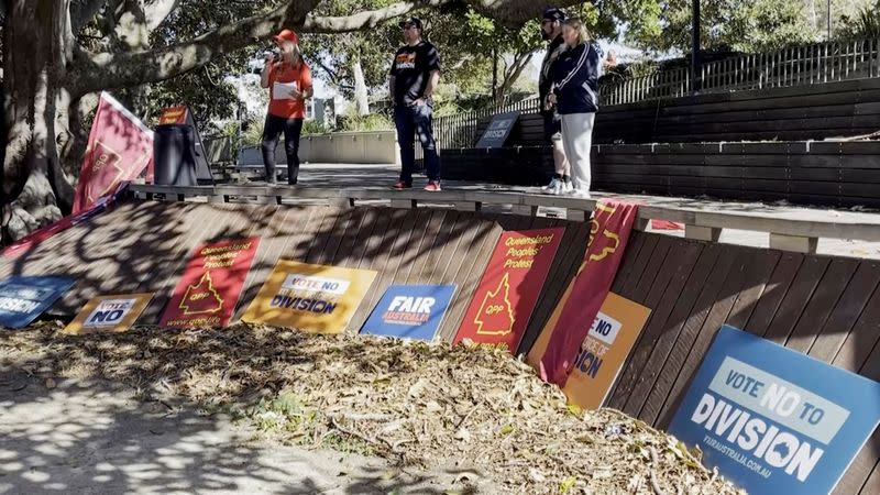 William Bay addresses a rally opposing a referendum on whether to establish a constitutionally recognised Indigenous advisory body to parliament in Brisbane