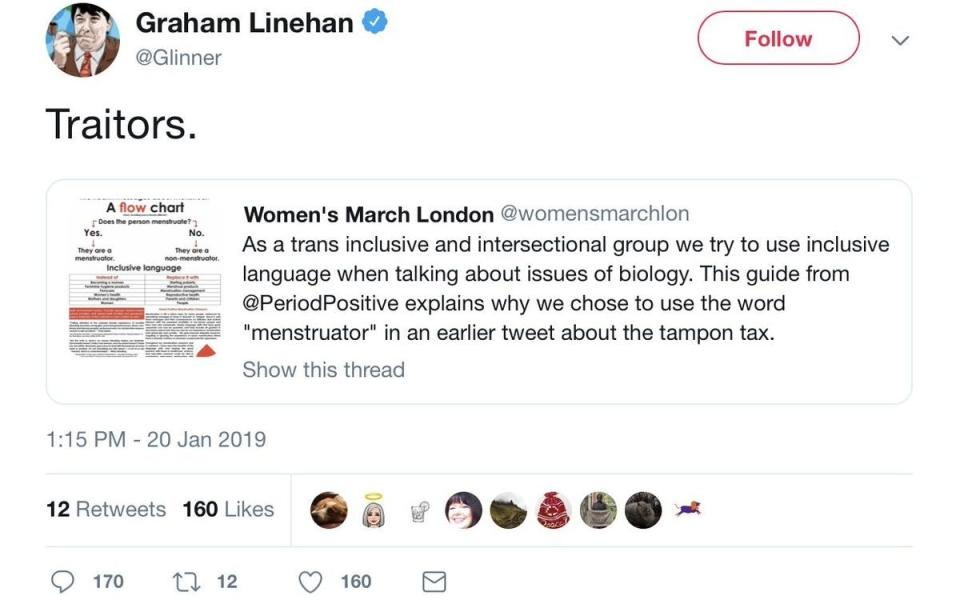 One of Linehan's offending tweets  - Twitter