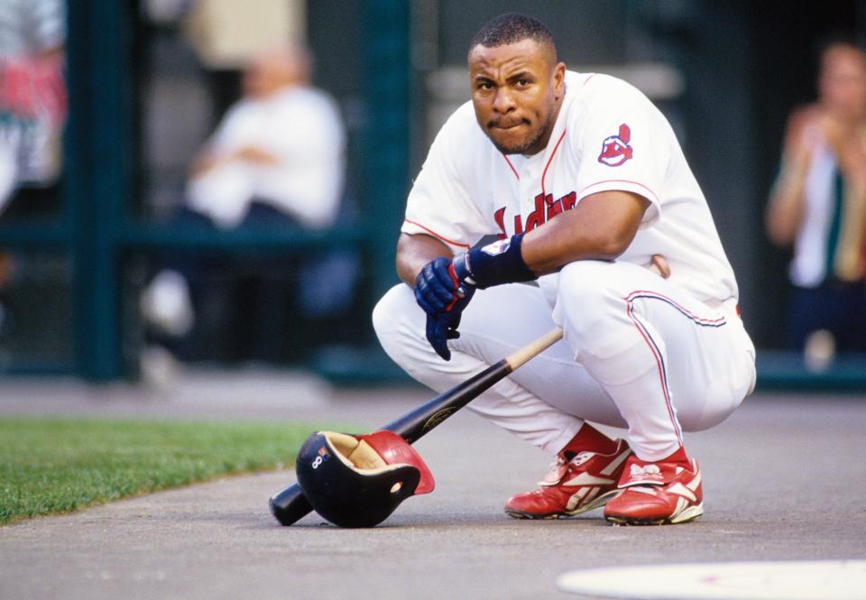 Cleveland left fielder Albert Belle reacts on the field at Jacob's Field. [Tony Tomsic/USA TODAY NETWORK]