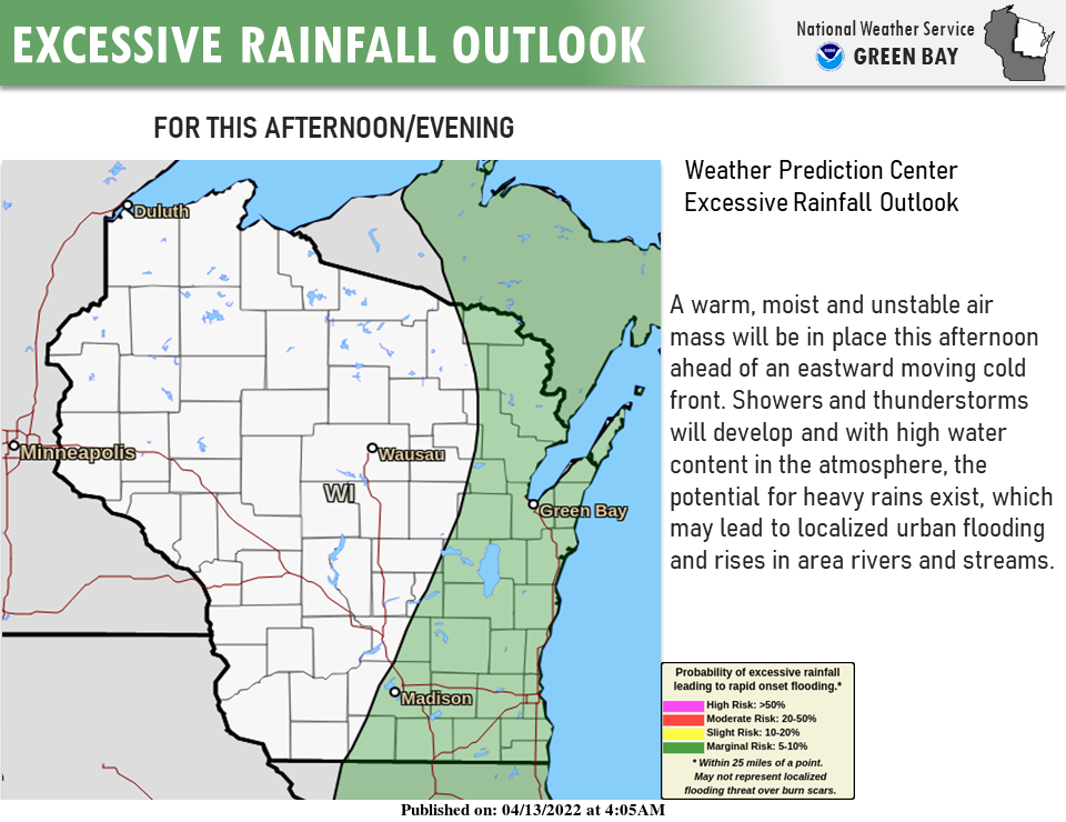 Potential for heavy rains exist in eastern Wisconsin.