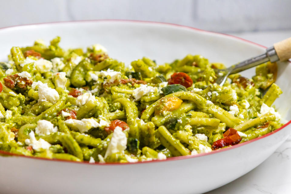 <p>Elizabeth Newman</p><p>This dish will have you dreaming of Italy.</p><p><strong>Get the recipe: <a href="https://parade.com/recipes/pesto-pasta-salad" rel="nofollow noopener" target="_blank" data-ylk="slk:Pesto Pasta Salad;elm:context_link;itc:0;sec:content-canvas" class="link ">Pesto Pasta Salad</a></strong></p>
