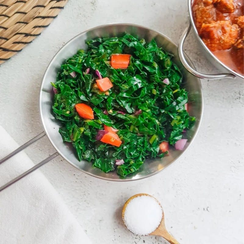 <p>Paleo Low Carb Kate</p><p>Take a journey to East Africa and make some tasty sukuma wiki (collard greens). It is delicious, easy to make, vegan, and can be paired up with a variety of dishes!</p><p><strong>Get the recipe: <a href="https://www.paleolowcarbkate.com/authentic-kenyan-sukuma-wiki-recipe/" rel="nofollow noopener" target="_blank" data-ylk="slk:Sukuma Wiki;elm:context_link;itc:0;sec:content-canvas" class="link rapid-noclick-resp">Sukuma Wiki</a></strong></p>