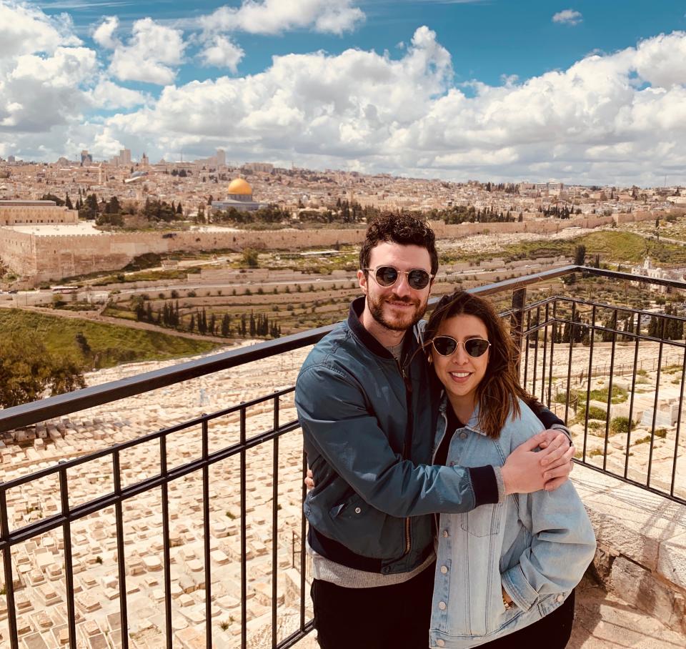 Tali Mishael, with her boyfriend in Israel, where they traveled for Passover to meet her family