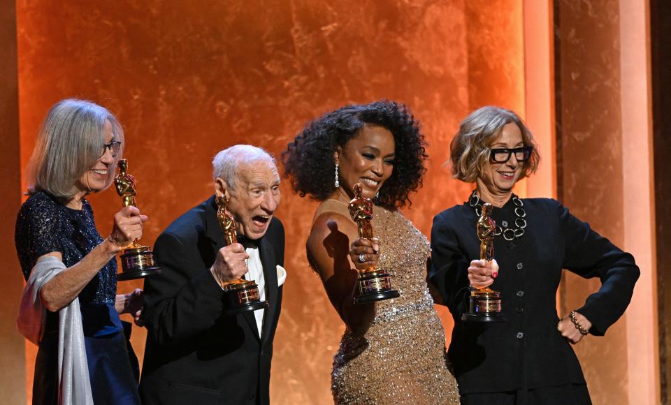 From left, film editor and Oklahoma native Carol Littleton, actor and filmmaker Mel Brooks and actress Angela Bassett pose with their honorary Oscars, while film executive Michelle Satter poses on Jan. 9 with the Jean Hersholt Humanitarian Award during the Academy of Motion Picture Arts and Sciences' 14th Annual Governors Awards at the Ray Dolby Ballroom in Los Angeles.