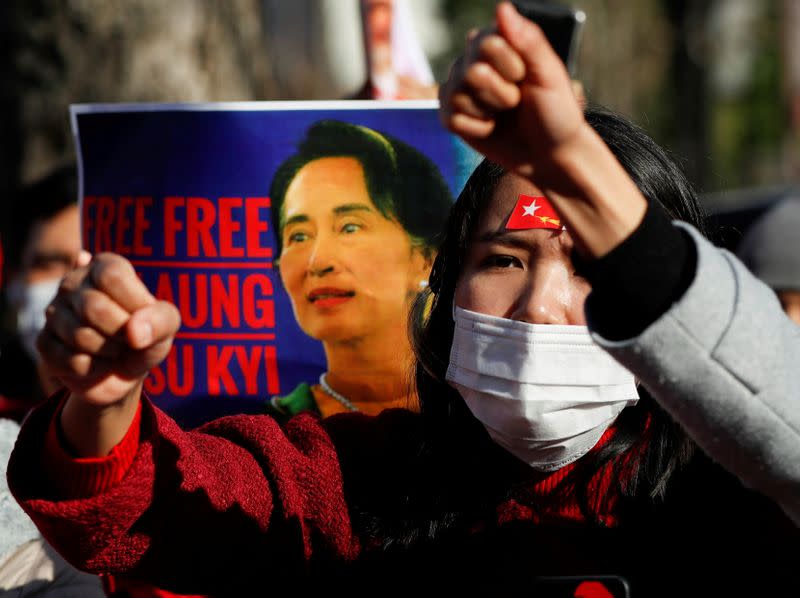 FILE PHOTO: Protesters from Myanmar residing in Japan rally against Myanmar's military, in Tokyo