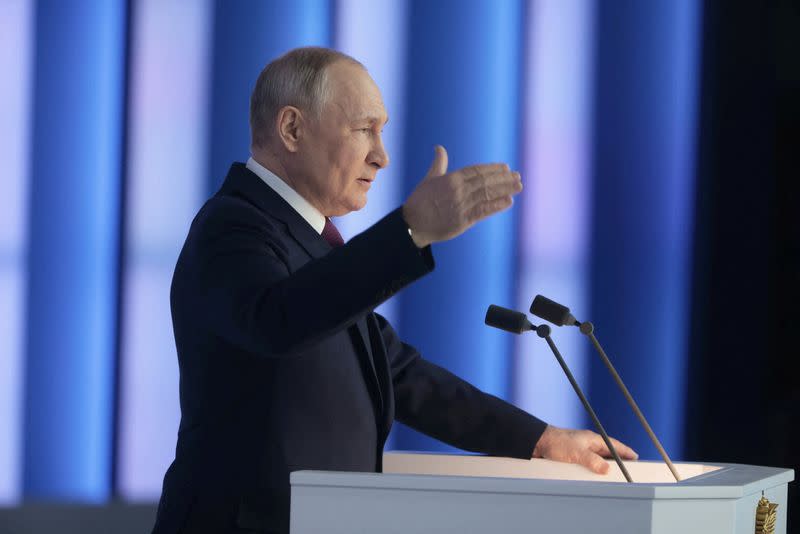 President Putin delivers his annual address to the Federal Assembly in Moscow.