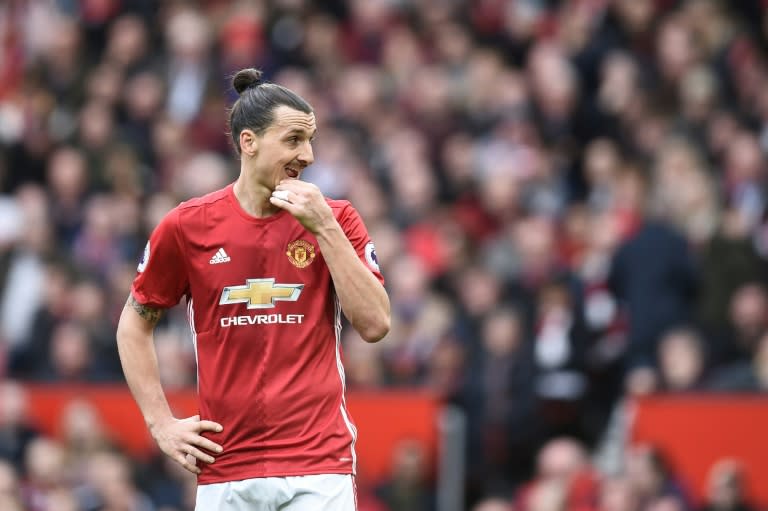 Manchester United's striker Zlatan Ibrahimovic gestures during the English Premier League football match against Bournemouth March 4, 2017