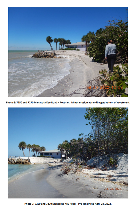These images compare the conditions at a location on Manasota Key in April to the conditions last Friday.