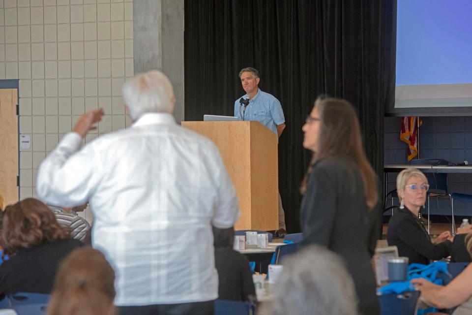 Dr. Mark Stavros takes questions from the audience during the 2023 Opioid Summit at the Sanders Beach-Corinne Jones Resource Center on Thursday, June 15, 2023. 