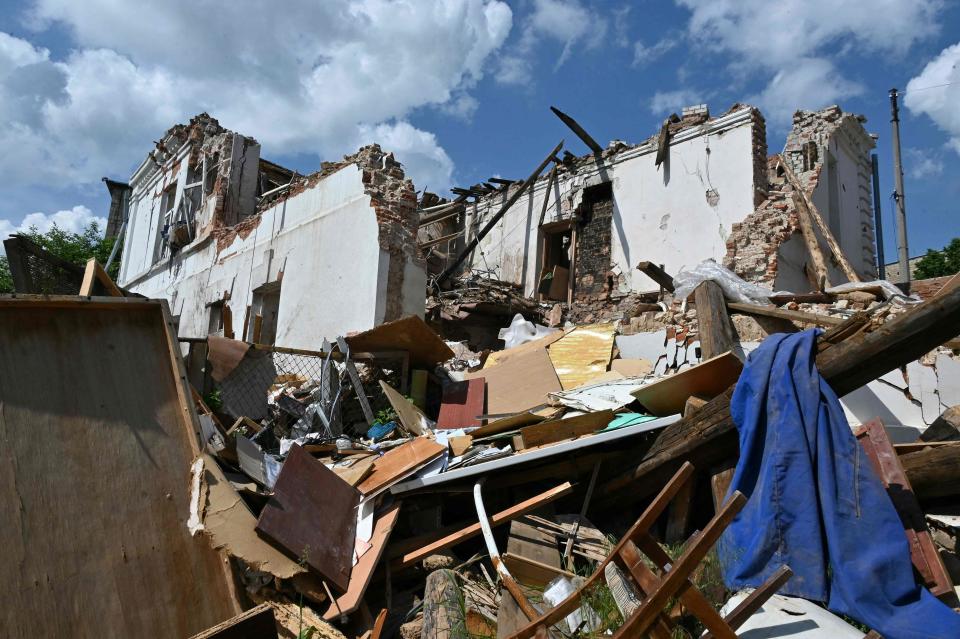 A destroyed building in the town of Kupiansk (AFP via Getty Images)