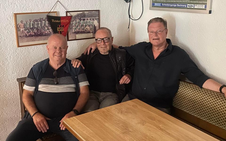 (Left to right) Erwin Weitbrecht, Thomas Freudensprung and Görge Kalb in the FC Viktoria Backnang clubhouse, where they were team-mates of Ralf Rangnick, the club's former player-manager/Ralf Rangnick's remarkable journey from Man Utd mess to hero of Austria