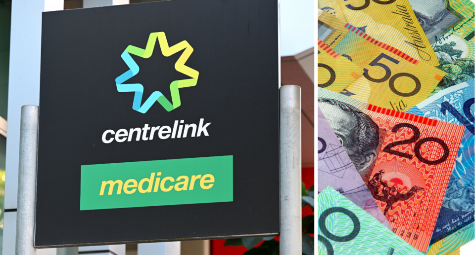 Composite image of Centrelink sign and Australian money.