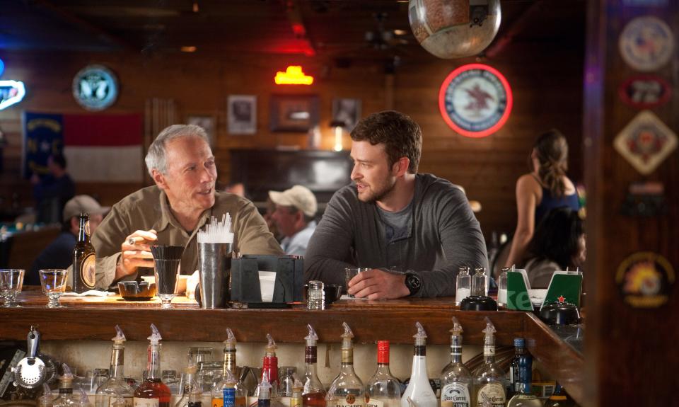 Clint Eastwood (left) and Justin Timberlake play rival baseball scouts and old friends in "Trouble With the Curve."