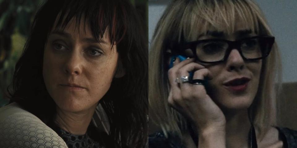 On the left: Jena Malone as Johanna Mason in "The Hunger Games: Catching Fire." On the right: Malone as Jenet Klyburn in "Batman v Superman: Dawn of Justice."