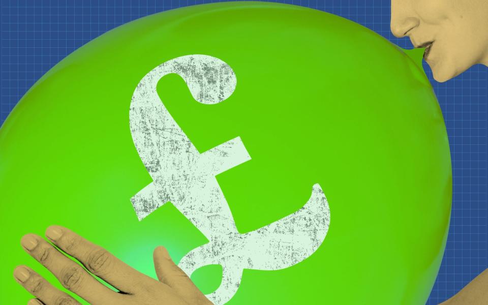 Illo about inflation: balloon with pound sign