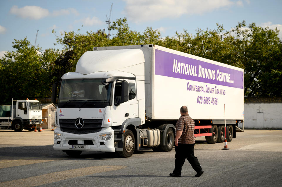 Image: A student at a heavy goods vehicle training center in Croydon, England (Leon Neal / Getty Images)