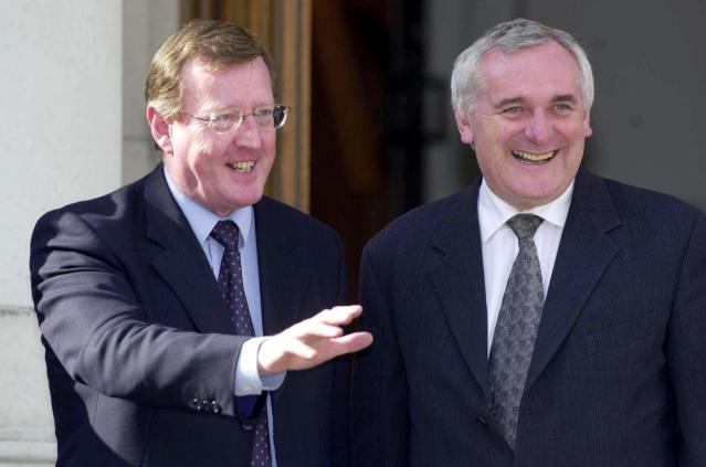 David Trimble with Bertie Ahern in Dublin in 2003 (PA) (PA Wire)