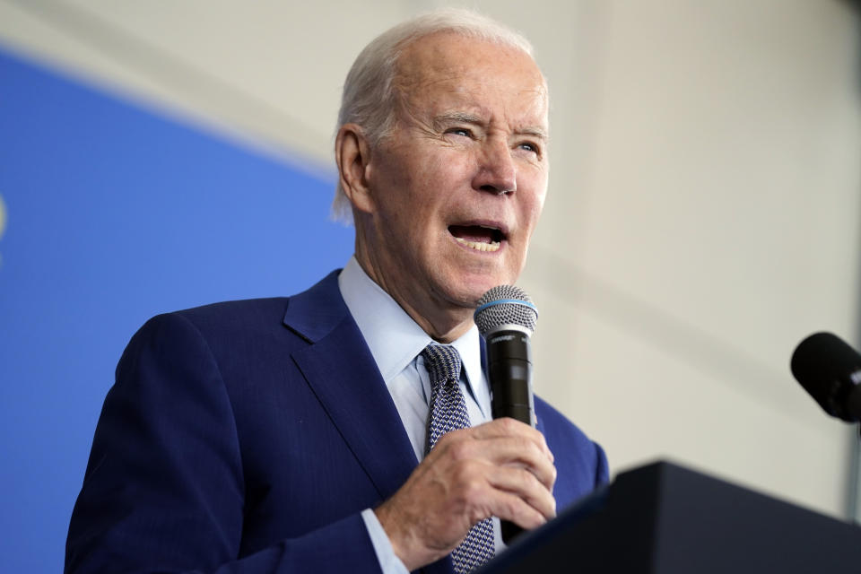 President Joe Biden speaks about health care and prescription drug costs at the University of Nevada, Las Vegas, Wednesday, March 15, 2023, in Las Vegas. (AP Photo/Evan Vucci)