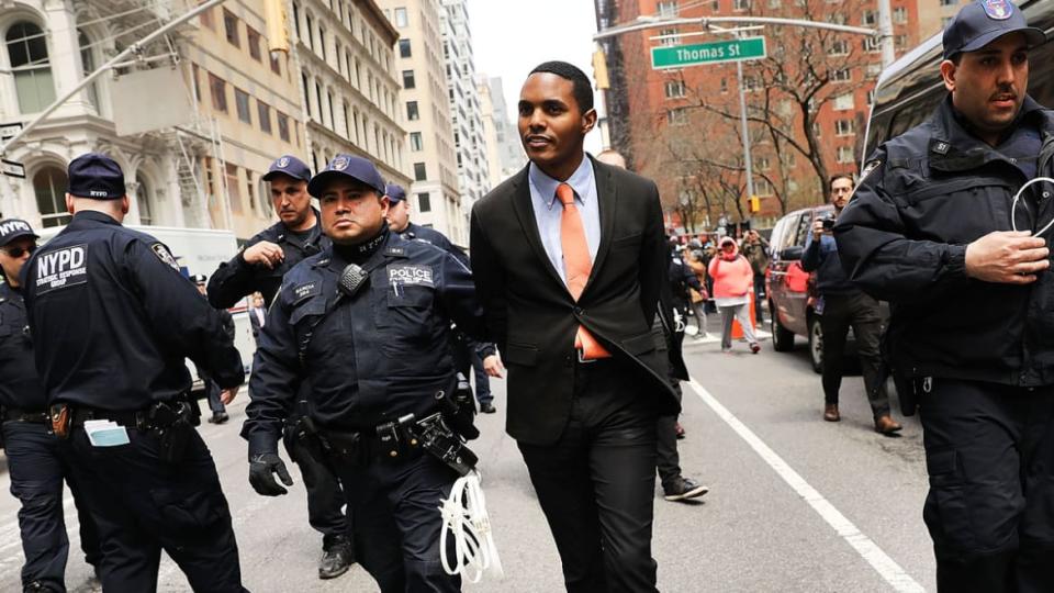 <div class="inline-image__caption"><p>Ritchie Torres is arrested with other activists at a rally demanding that the Trump administration abandon proposals to cut the Housing and Urban Development's (HUD) budget on April 20, 2017 in New York City.</p></div> <div class="inline-image__credit">Spencer Platt/Getty</div>