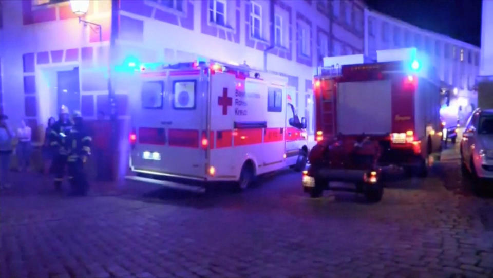 <p>Emergency workers and vehicles are seen following an explosion in Ansbach, near Nuremberg July 25, 2016, in this still image taken from video. (Courtesy News5/via Reuters TV)</p>