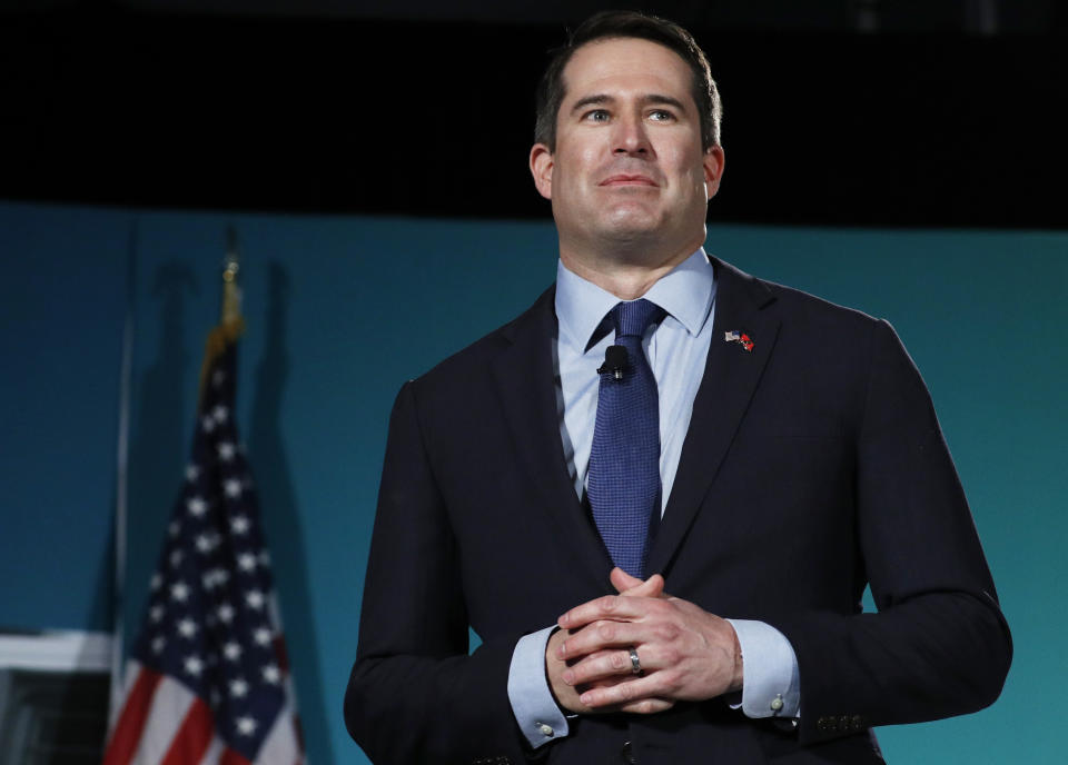Democratic presidential candidate Rep. Seth Moulton, D-Mass., speaks during a candidate forum on labor issues Saturday, Aug. 3, 2019, in Las Vegas. (AP Photo/John Locher)