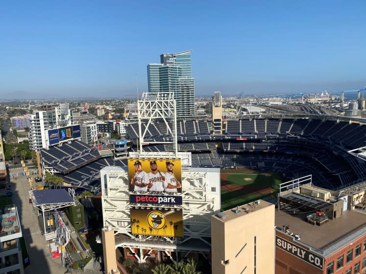 The view where fans can watch games at Petco Park from a hotel rooftop and other places in San Diego.
