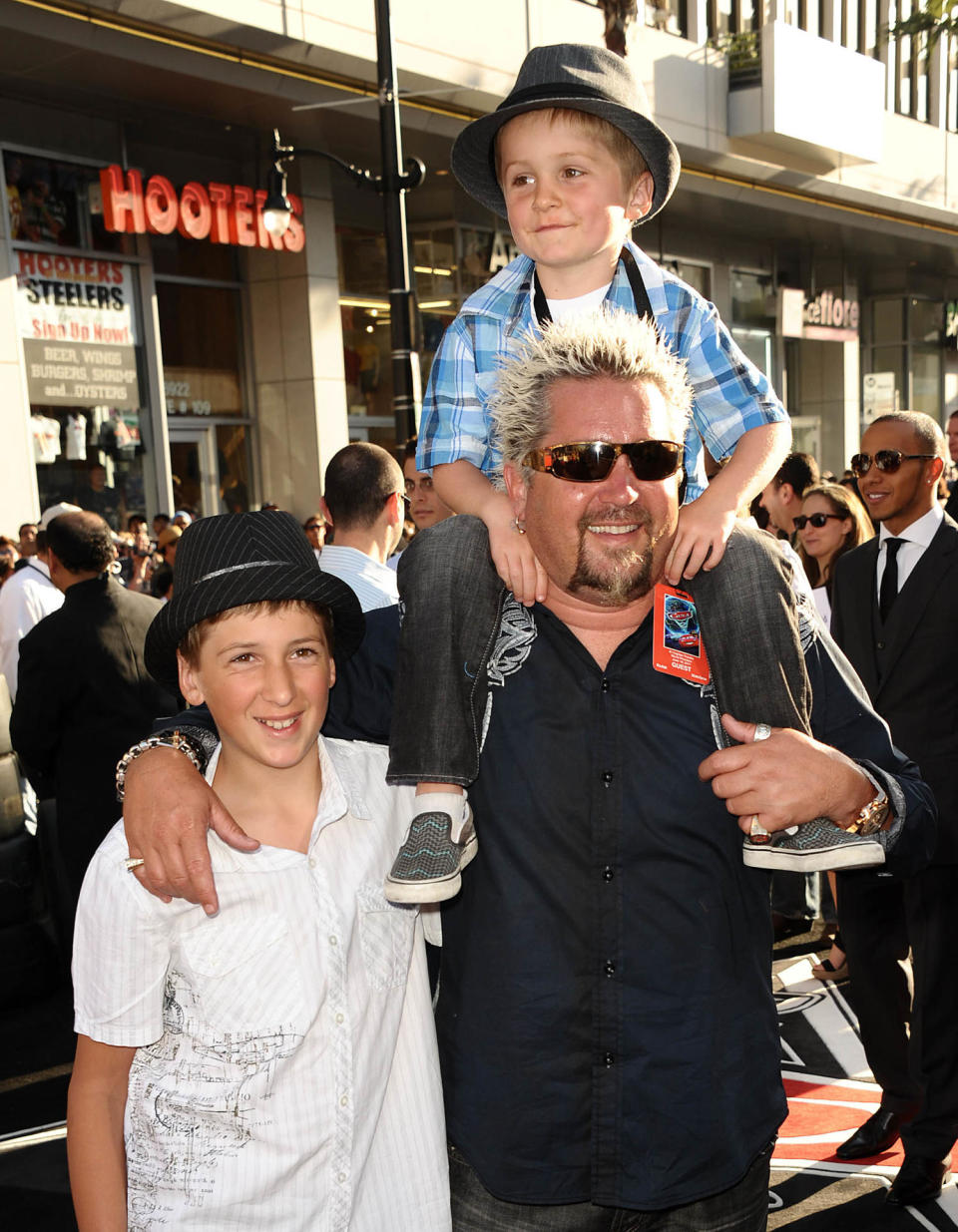 Guy Fieri and sons Ryder Fieri and Hunter Fieri attend the premiere of Disney/Pixar's 