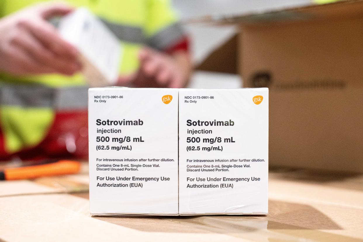 Undated handout photo of boxes of Sotrovimab which the makers say, works against the new Omicron variant of Covid-19 and has been approved by UK regulators. Issue date: Thursday December 2, 2021.